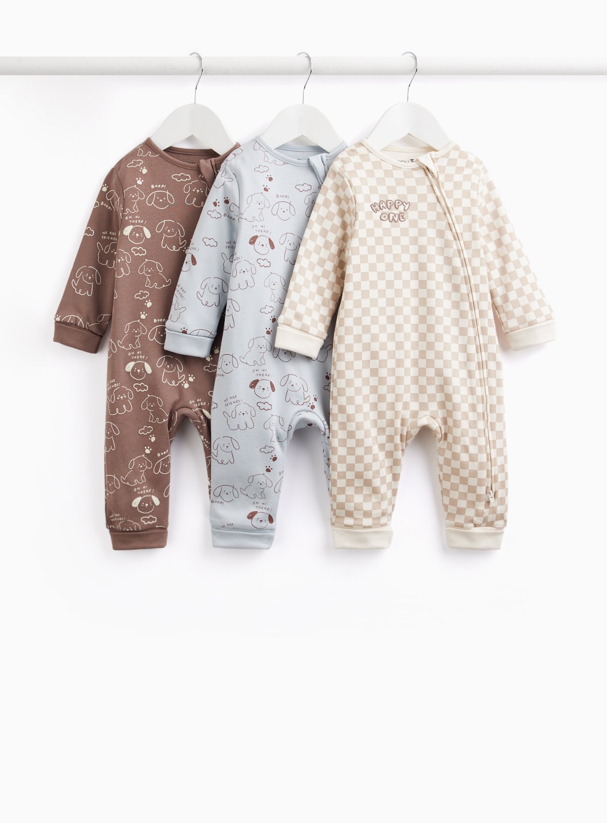 Dog Print Zip Sleepsuits 3 Pack Newborn - Image 1 thumbnail